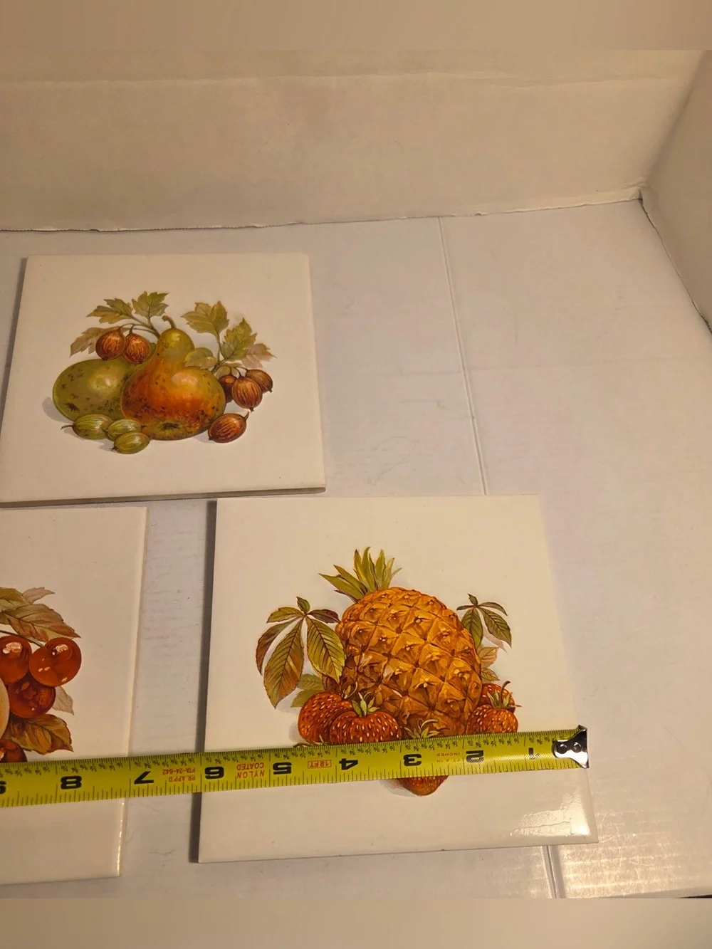 Set Of 3 Vintage Fruit Ceramic Tiles Wall Hangings Decorations 6''x6'' Kitchen